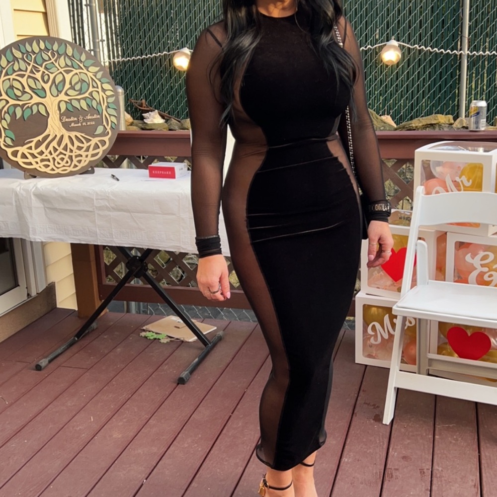 Naked Wardrobe Black Sheer Long Sleeve Dress